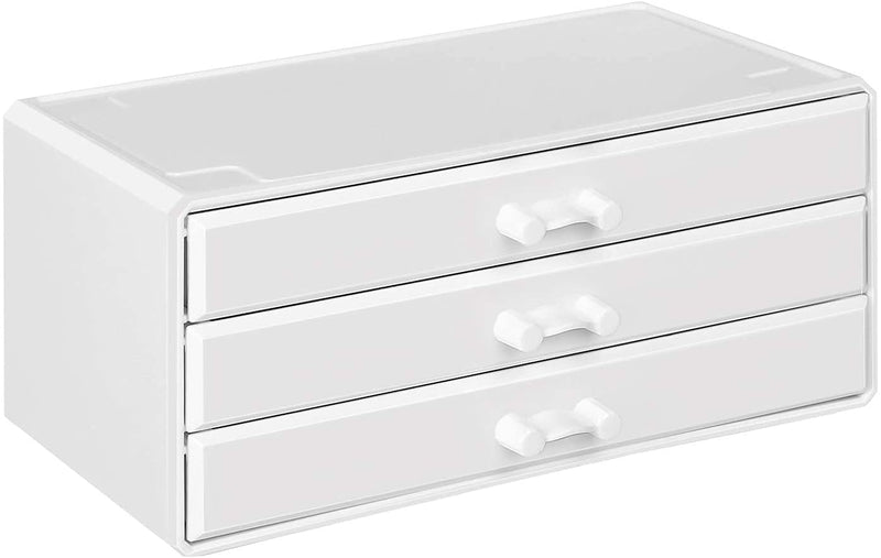 Make-up Organizer van acryl, cosmetica organizer met 3 lades en 15 vakken in verschillende maten, anti-slip inzetstukken, voor make-up en sieraden, wit JKA002WT