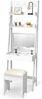 Kaptafel set met openen bovenkant spiegel, make-up tafel set met 3 haken & 2 opbergplank, 6 verwijderbare organizers, make-up tafel en kruk set met gedempte kruk, eenvoudige montage