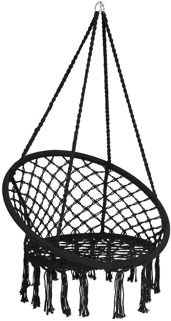 Hangstoel, katoenen touw macrame hangende schommelstoel voor woonkamer, tuin, balkon, scandinavische stijl, capaciteit van 150 kg (Zwart