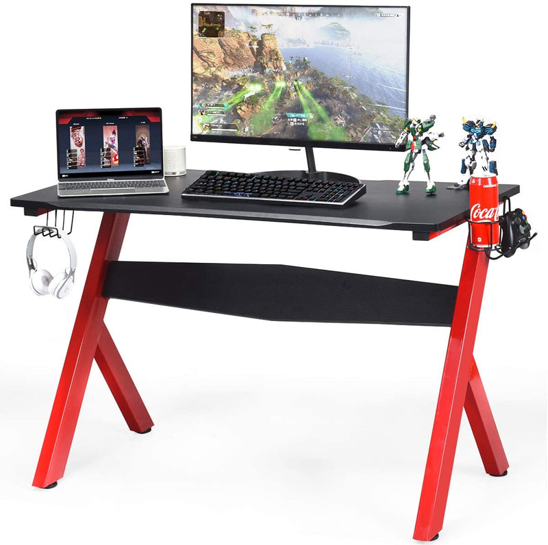 Gaming bureau, ergonomische racing computer bureau,  met beker & hoofdtelefoon houder en muismat,  R-vorm