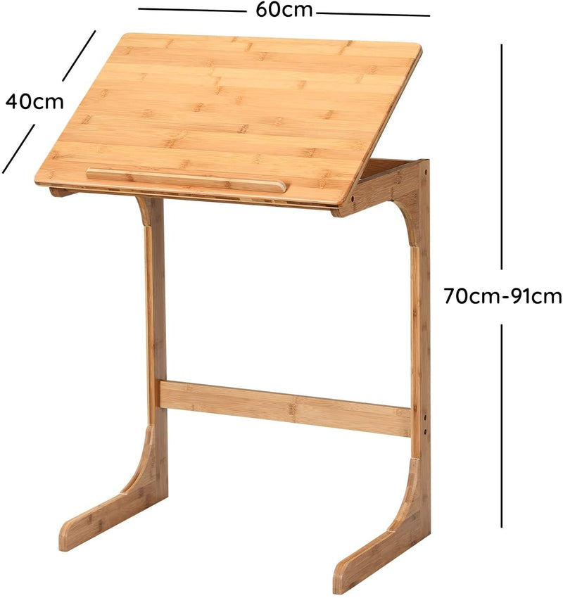 laptoptafel met kantelbaar blad, C-vormige bank bijzettafel met stopper, (Natuurlijk)
