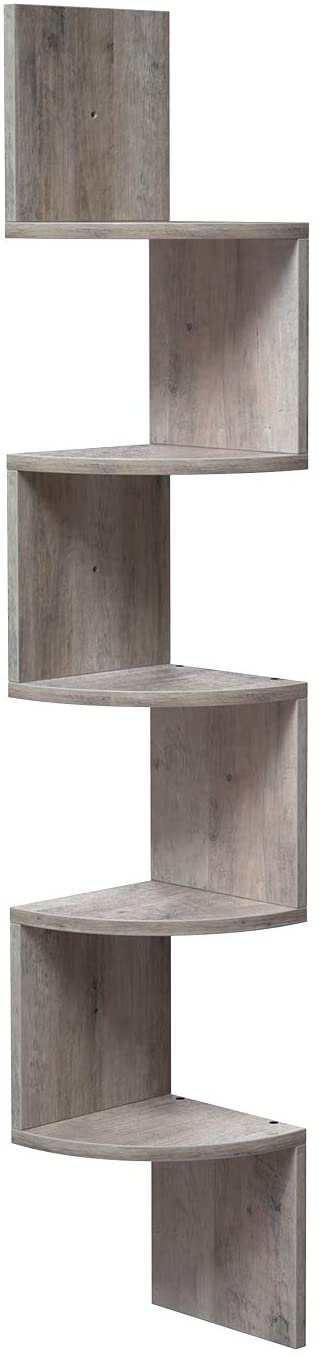 Hoekplank, wandplank met 5 planken, zwevende plank, voor keuken, slaapkamer, woonkamer, studeerkamer, kantoor, greige LBC020M01