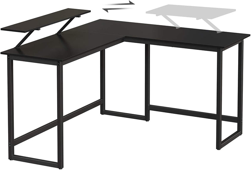 Bureau, L-vormig computerbureau met beweegbare monitorbevestiging, hoekbureau,  metaal, zwart LWD56BK