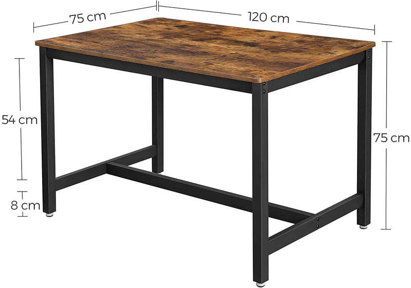Keukentafel, eettafel, 120 x 75 x 75 cm, eetkamertafel voor 4 personen, ijzeren frame, industrieel design, vintage, donkerbruin, makkelijk op te bouwen