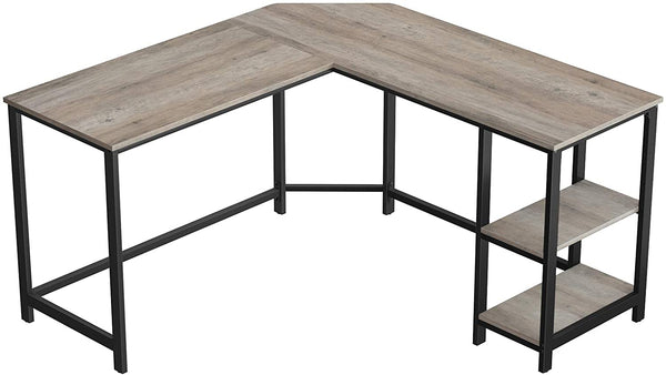 Bureau, L-vormig computerbureau, hoekbureau met 2 planken,  grijs-zwart LWD72MB