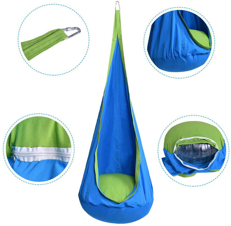 Hangstoel, Kinderzitje, met zitkussen, 3 Kleuren, 80 kg draagvermogen (Blauw)