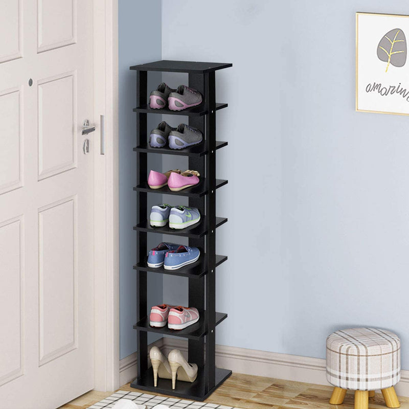 schoenenrek met 7 niveaus, entree schoenen opslag standaard, 27,5 x 26,5 x 110 cm, (Zwart)
