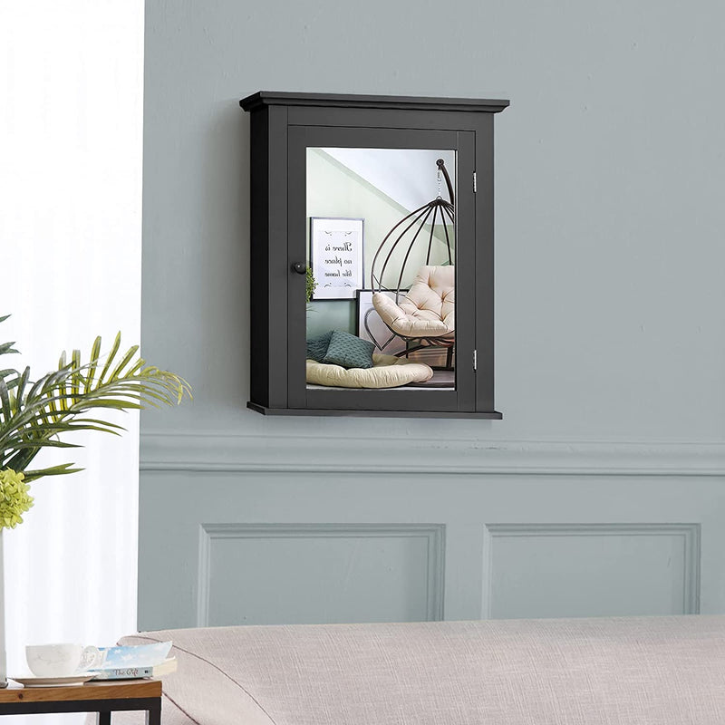 Badkamerkast, gespiegelde aan de muur gemonteerde spiegelkast  5 posities, 56 x 15 x 69 cm, (Zwart)