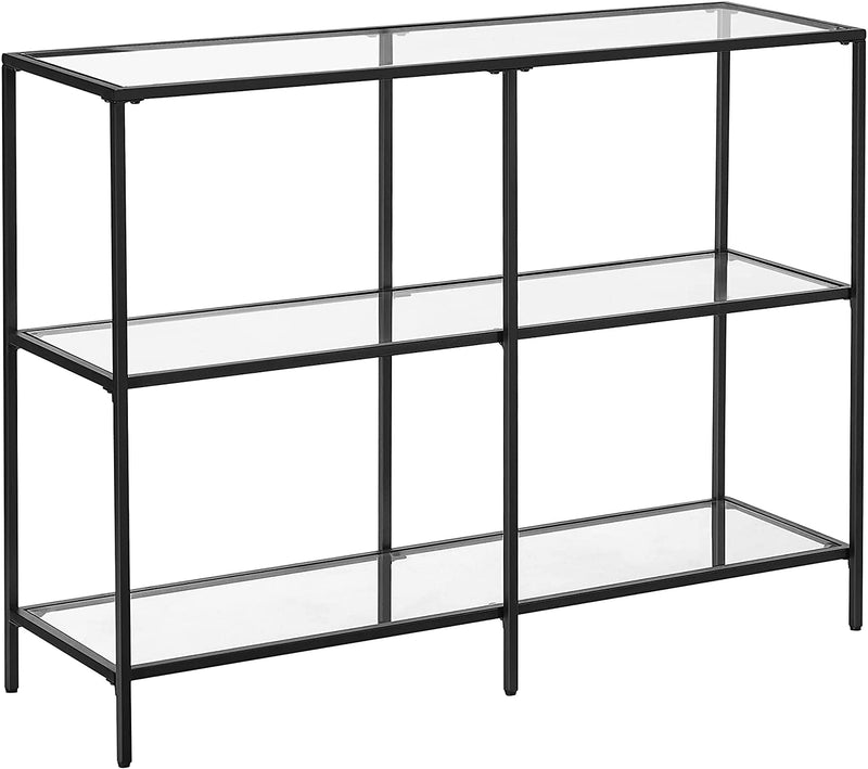 Consolettafel, gangtafel, 3 niveaus, bijzettafel, planken van gehard glas, 100 x 30 x 73 cm, metalen frame, modern, voor hal, woonkamer, slaapkamer, zwart LGT027B01