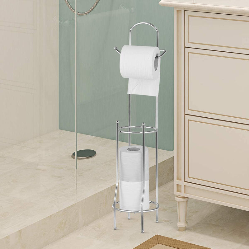 Toiletpapierhouder, mooie chromen afwerking en ijzeren frame, vrijstaande toiletpapierrolhouder