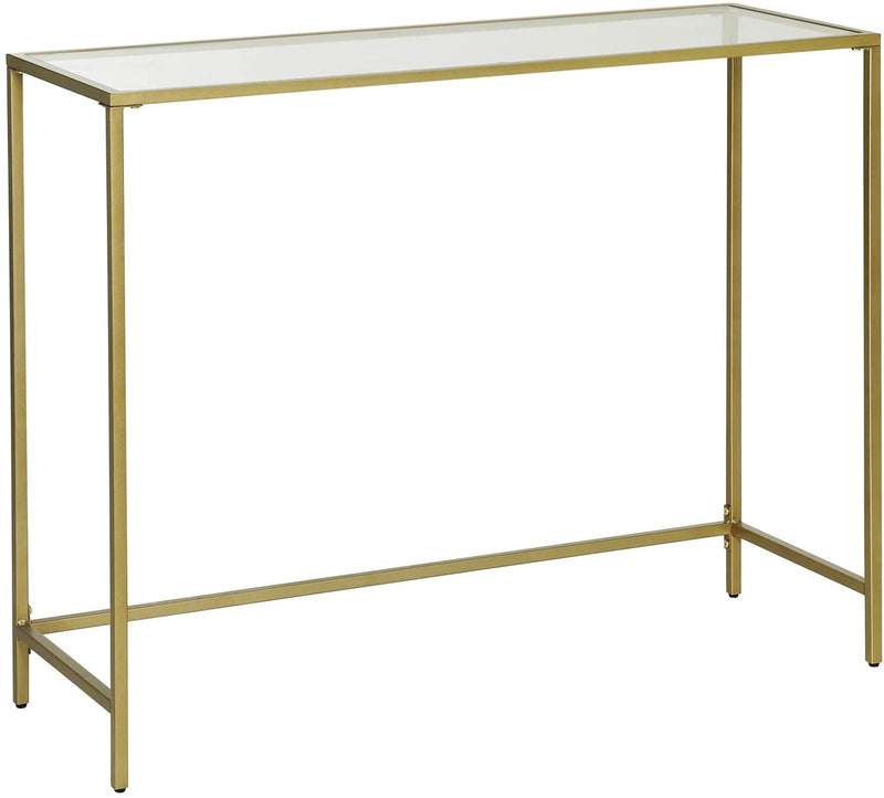 Consoletafel, bijzettafel van gehard glas, moderne salontafel, eenvoudige montage, verstelbare voeten, woonkamer, hal, goudkleurig LGT26G