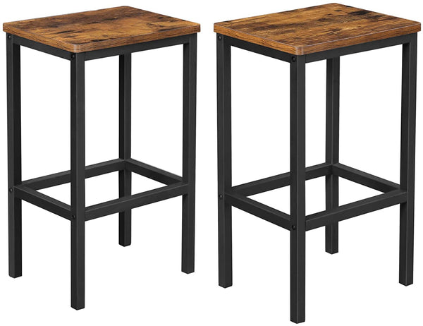 barkruk set van 2, barstoelen, keukenstoelen in industrieel ontwerp, met voetsteun, 40 x 30 x 65 cm, vintage bruin-zwart LBC65X