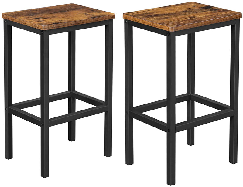 barkruk set van 2, barstoelen, keukenstoelen in industrieel ontwerp, met voetsteun, 40 x 30 x 65 cm, vintage bruin-zwart LBC65X