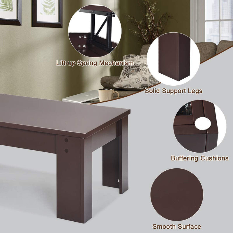 Lift bovenzijde salontafel, koffietafel in hoogte verstelbare, met verborgen opbergvak, cocktailtafel, met lift tafelblad voor woonkamer (Bruin)