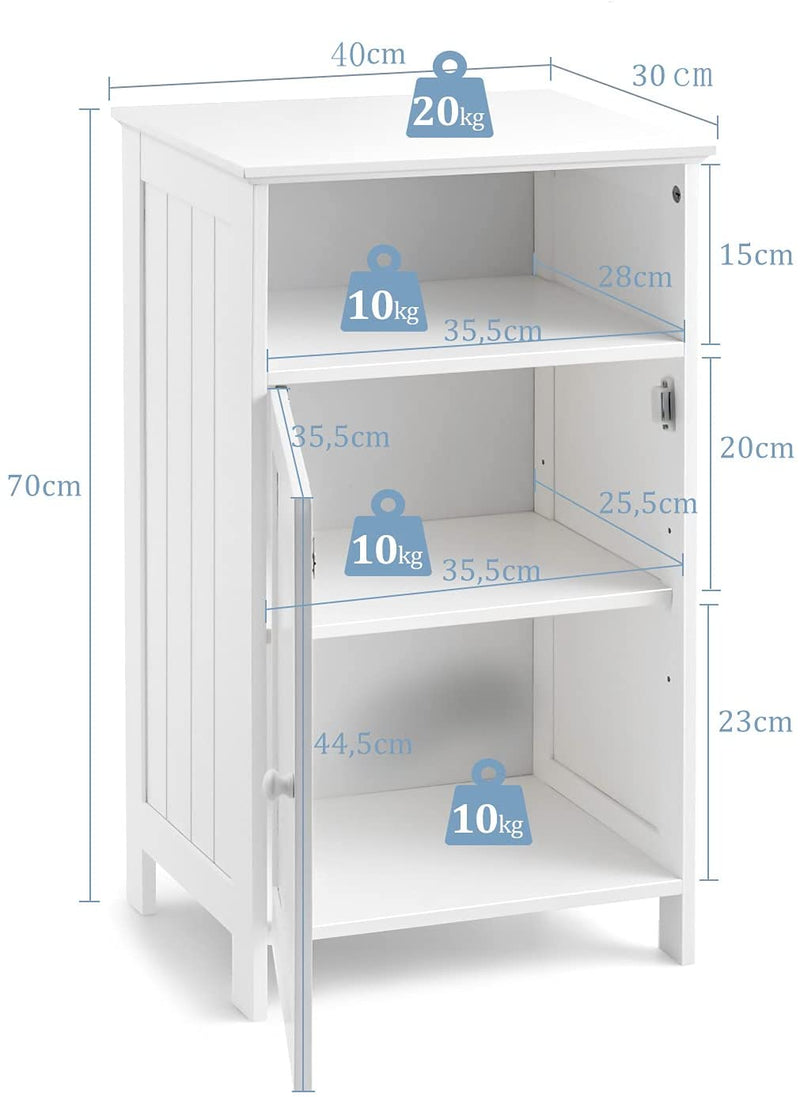 Badkamerkast, badkamert opbergkast, multifunctionele vrijstaande kast met enkele deur en verstelbare plank, wit