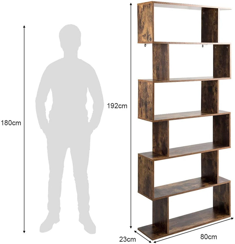 6-laags S-vormige boekenkast Z-plank Stijl Boekenkast Houten boekenkast