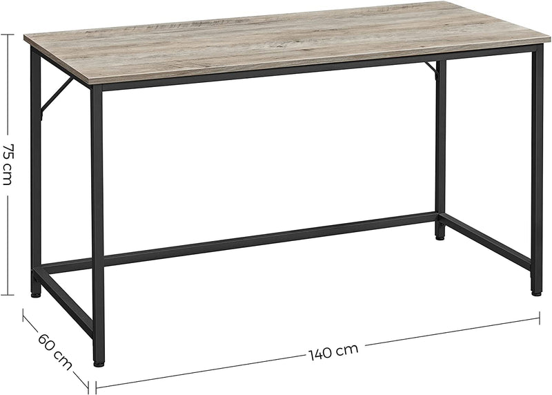 Bureau, computertafel, smalle bureautafel, 140 x 60 x 75 cm, studeerkamer, , grijs-zwart LWD043B02