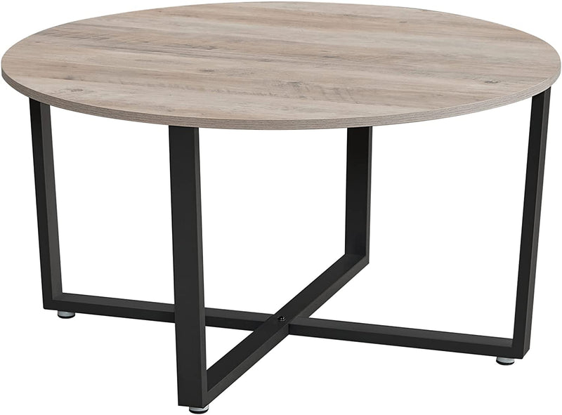 salontafel, woonkamertafel, rond, banktafel, salontafel, metalen frame, eenvoudig te monteren, industrieel ontwerp, voor woonkamer, slaapkamer, grijs-zwart LCT089B02