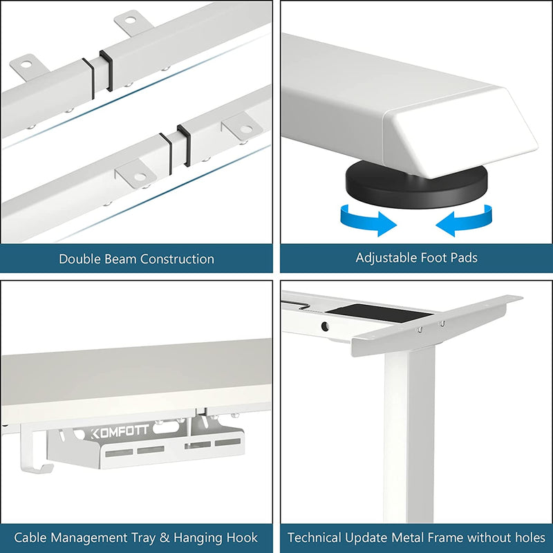 Elektrisch zit/sta bureau frame, 70-120 cm in hoogte verstelbaar, dubbel motoren, 3 geheugenbediening, ergonomisch zit sta werkstation (Wit)