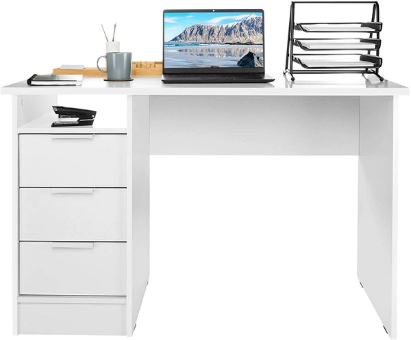 Computerbureau met 3 laden, houten bureau voor werken/schrijven/gamen, Zeer stabiel, uitvoerende tafel bureau voor thuis en op kantoor, moderne eenvoudige stijl