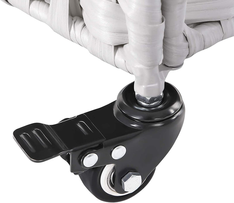 handgeweven wasmand met deksel, wasmand in rotanstijl met 3 aparte compartimenten, handgrepen, verwijderbare voeringzakken, voor woonkamer, badkamer, wasruimte, wit LCB083W01