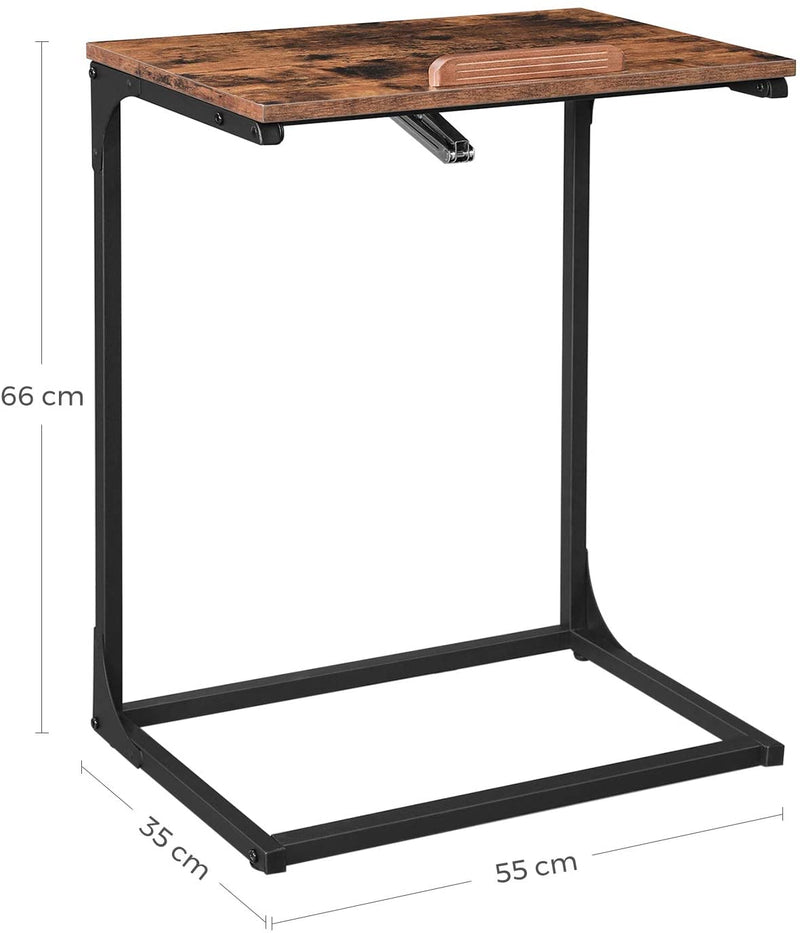 bijzettafel, laptoptafel met verstelbaar oppervlak, banktafel, bureau, slaapkamer, woonkamer, eenvoudige constructie, stalen frame, industriële stijl, vintage bruin-zwart LNT057B01