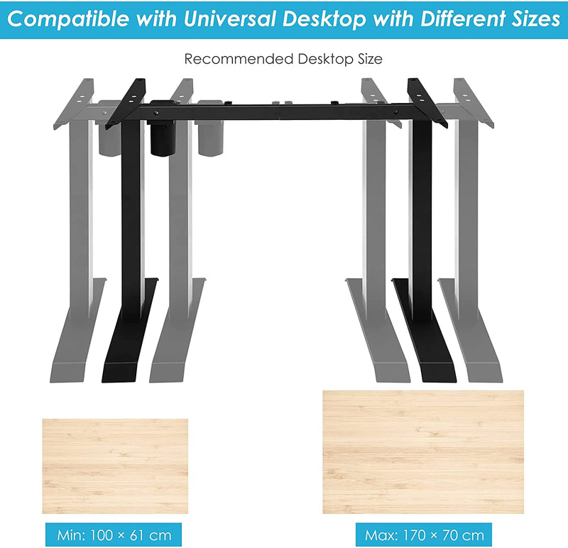 Elektrische staand bureau frame,in hoogte verstelbaar bureau frame met anti-slip zit/sta bureau , 70 kg laadvermogen, alleen frame (Zwart)