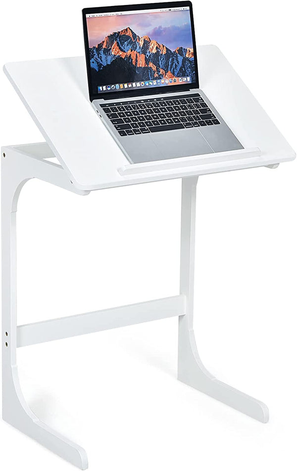 laptoptafel met kantelbaar blad, C-vormige bank bijzettafel met stopper, (Wit)