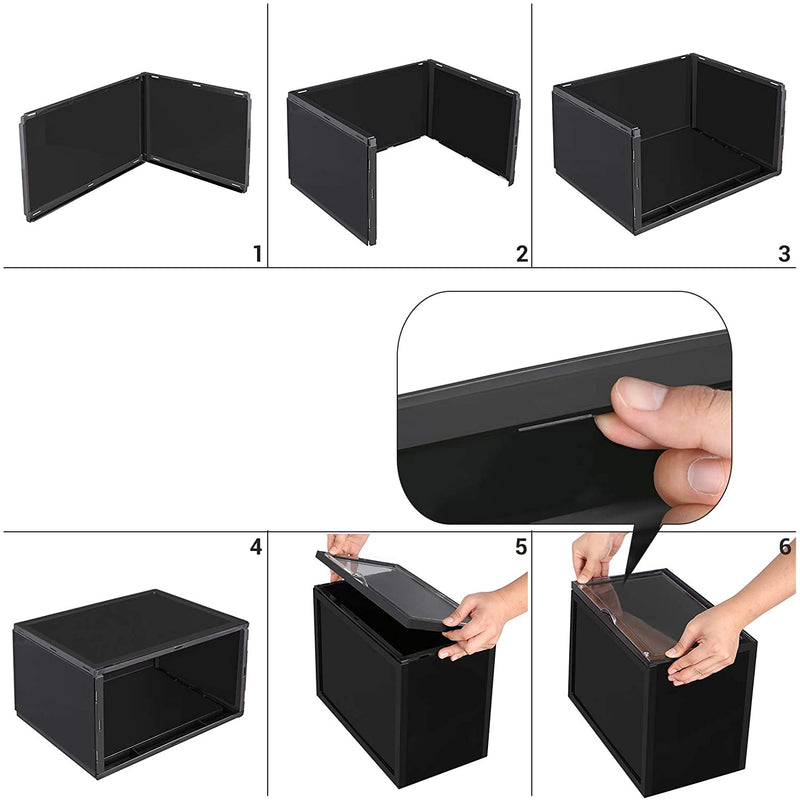 schoendozen, set van 6, stapelbare schoen organizers, plastic dozen met transparante deur, schoenopslag, voor schoenen tot maat 46, 36 x 28 x 22 cm, zwart LSP06CB