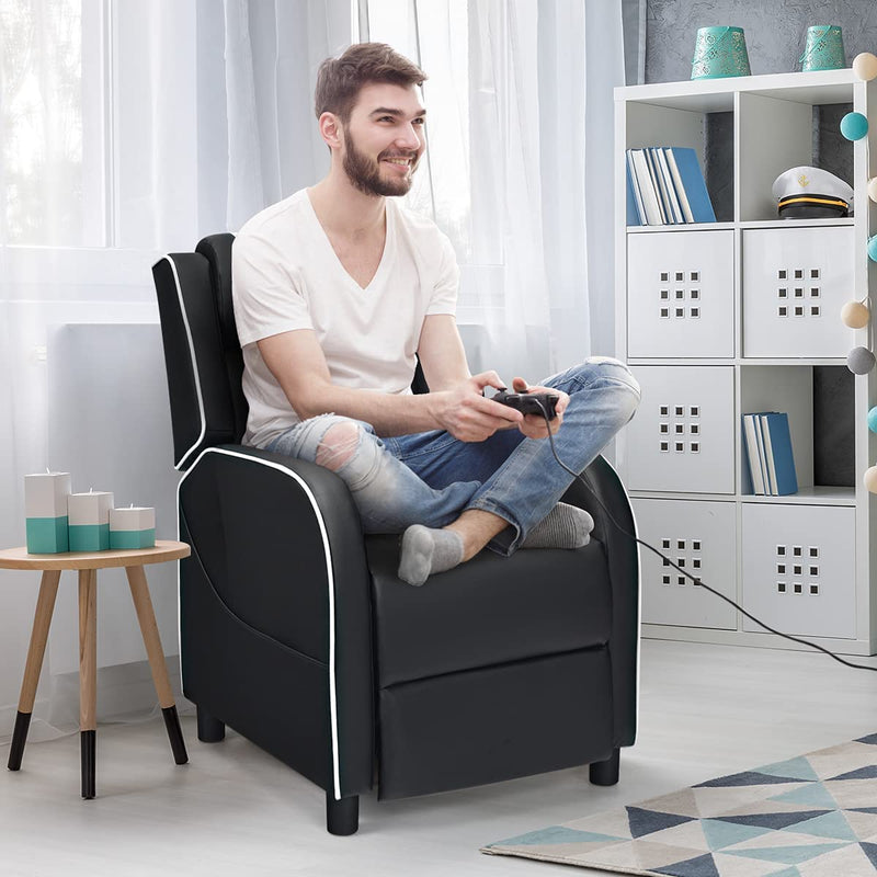 Gaming leunstoel fauteuil, PU lederen enkele leunstoel relaxstoel, verstelbare moderne woonkamer ligstoel, televisiestoel met voetsteun en lumbaal kussen, thuisbioscoop zittingen (Wit)