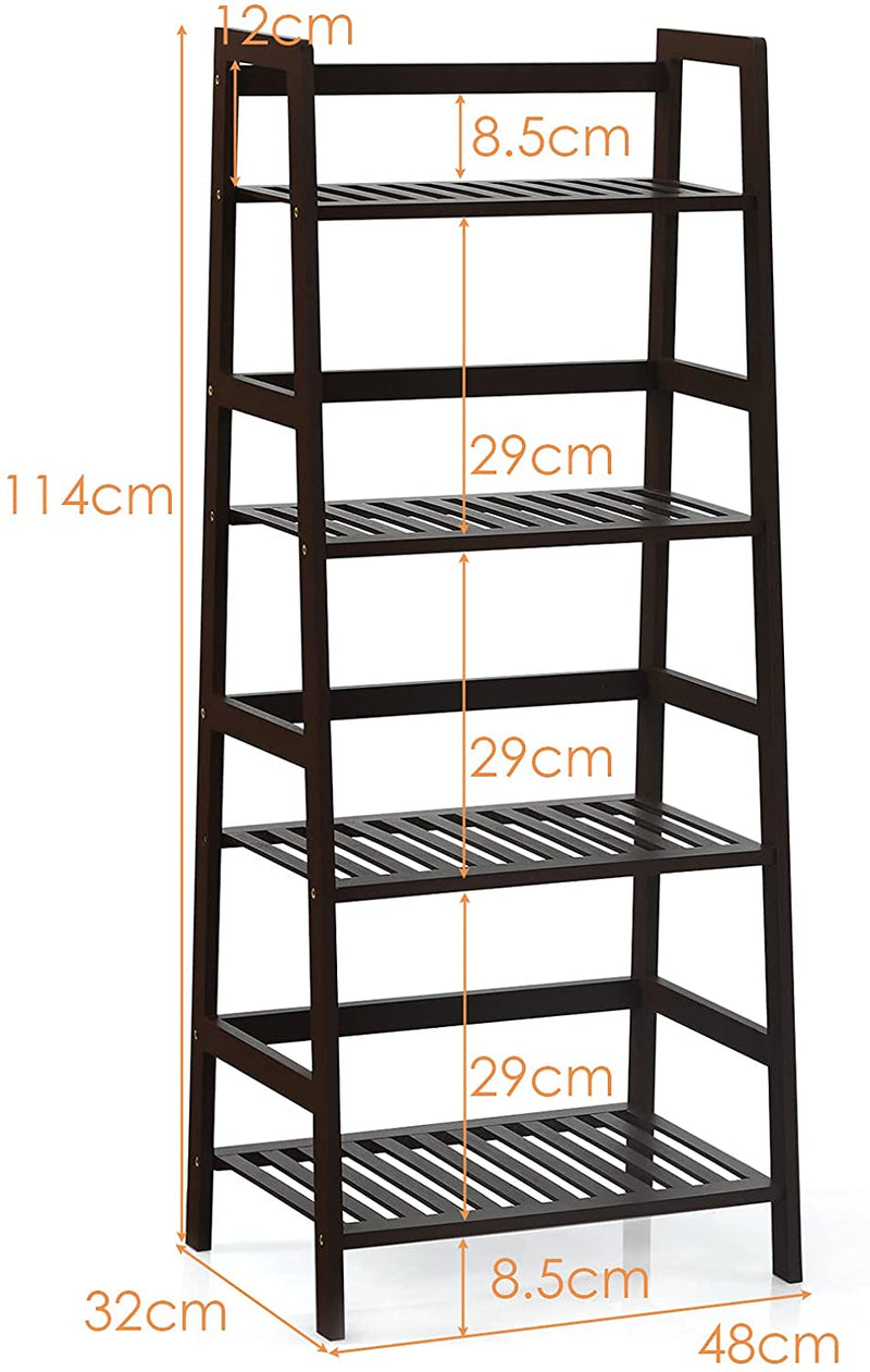 4 Laags bamboe plantenstandaard ladderplank, rustieke planten bloemstandaard bloemenrek, multifunctionele vrijstaande opberg  (Donker koffie)