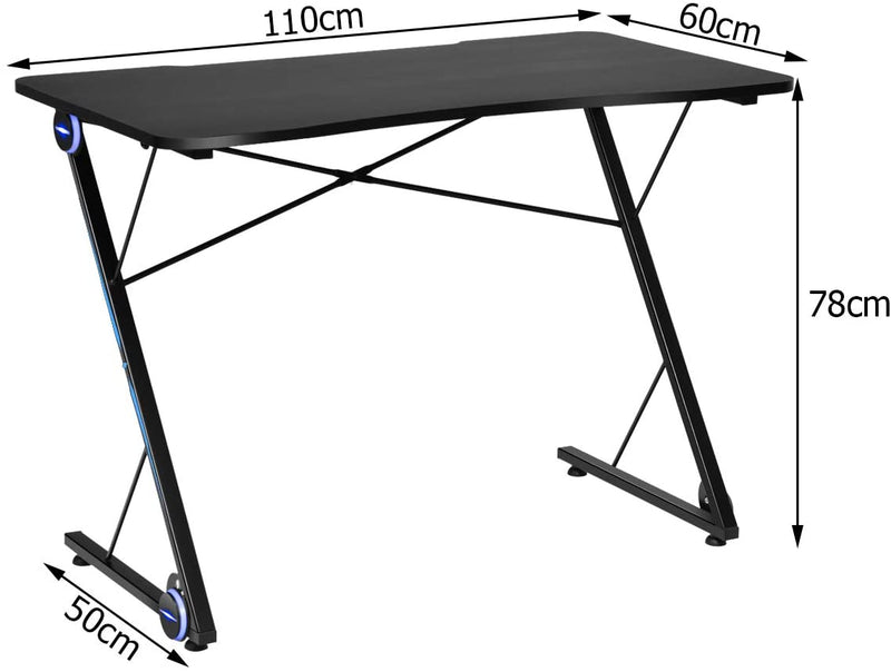 Game bureau, gaming tafel, Z-vormig professioneel gamer werkstation met LED-verlichting & groot koolstofvezel oppervlak, ergonomische PC-gametafel, computerbureau voor thuiskantoor, 110 x 60 x 78cm
