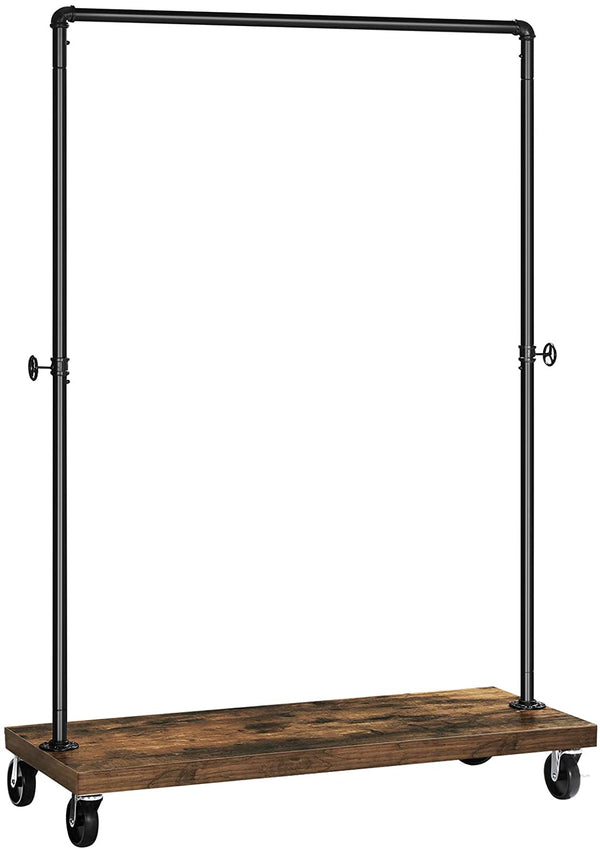 Kledingrek voor zware belasting, tot 90 kg belastbaar, garderobestandaard met plank, vergrendelbare wielen, industrieel design, waskeuken, winkel, vintage bruin-zwart