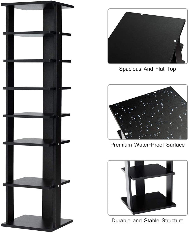 schoenenrek met 7 niveaus, entree schoenen opslag standaard, 27,5 x 26,5 x 110 cm, (Zwart)