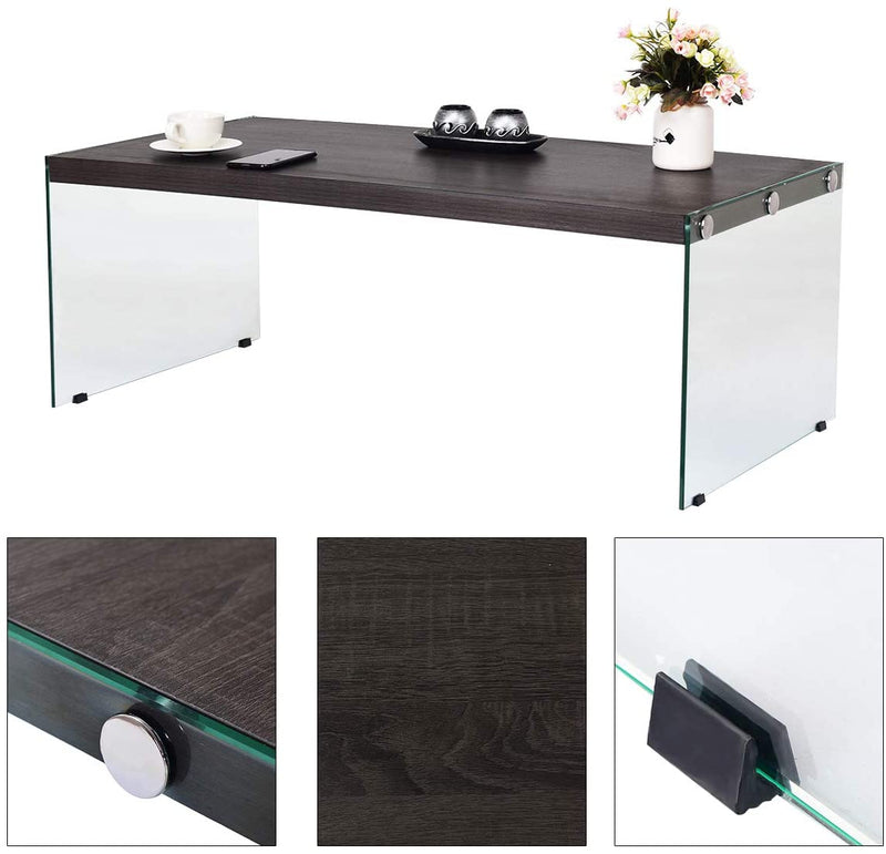 Moderne salontafel met MDF Top gehard glazen poten