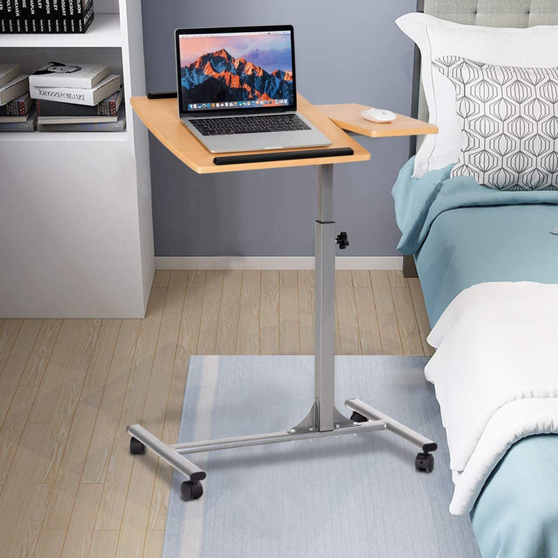 Verstelbare bedtafel, bijzettafel overbed tafel, laptopstandaard met wielen en remmen (Natuurlijk)