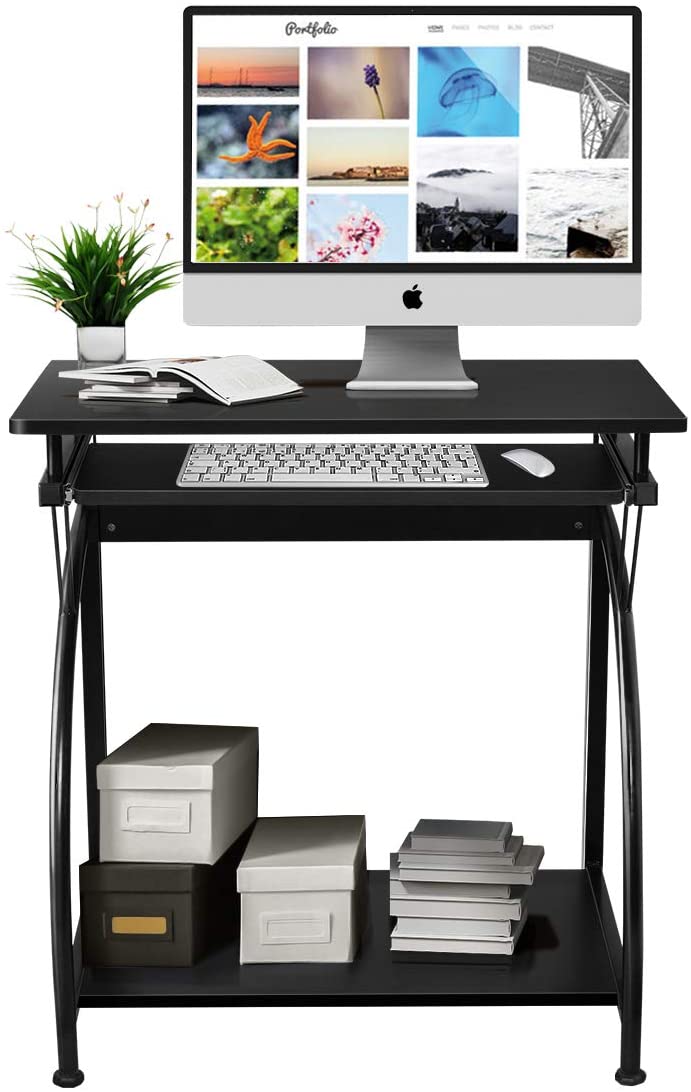 Computer bureau, computertafel met beweegbaar toetsenbord lade & CPU houder, computer werkstation, moderne PC bureau met in hoogte verstelbare pootdoppen, compact formaat voor klein appartement