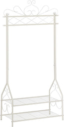 kledingrek in vintage-stijl, staande kapstok met kledingstang en 2 legplanken, metaal, 92 x 173 x 41 cm (B x H x D), gebroken wit