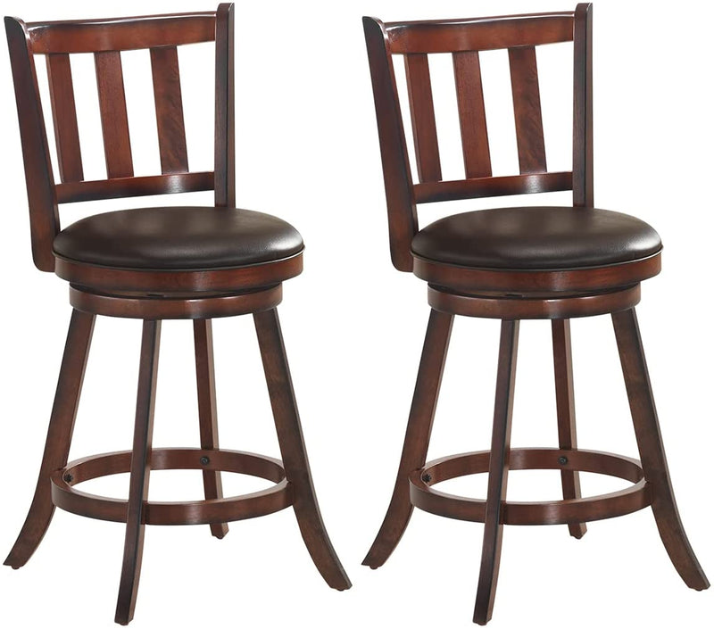 Set van 2 barkrukken, balie hoogte barkruk met draaibare zitting, ergonomische rugleuning & voetsteun, beklede barstoelen set geschikt voor eetkamer, keuken, bar, cafe