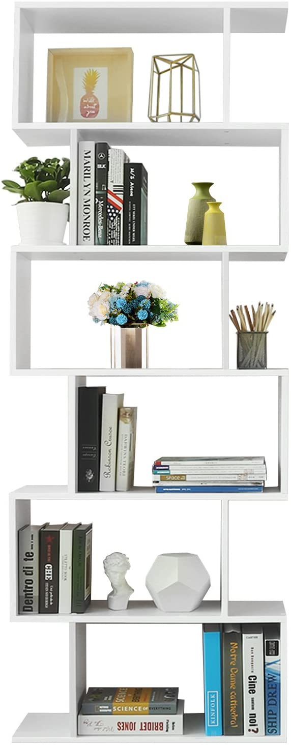 Boekenkast, met 6 niveaus, vrijstaand, kantoorplank, decoratieve plank, , wit LBC61WT