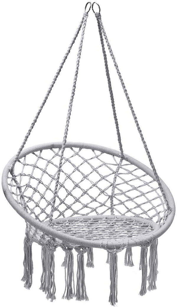 Hangstoel, katoenen touw macrame hangende schommelstoel voor woonkamer, tuin, balkon, scandinavische stijl, capaciteit van 150 kg (Grijs)