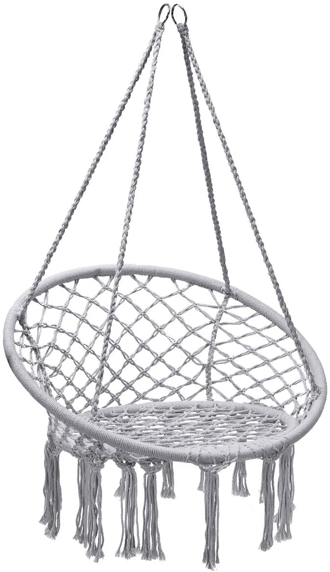 Hangstoel, katoenen touw macrame hangende schommelstoel voor woonkamer, tuin, balkon, scandinavische stijl, capaciteit van 150 kg (Grijs)