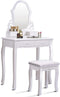 Kaptafel set met spiegel voor make-up Moderne kussens Bank Kruk Slaapkamer Hout Stijl Meubels Top Afneembare multifunctionele schrijftafel Kaptafels voor meisjes (wit, 4 laden)