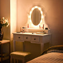 Kaptafel met verlichte spiegel, make-uptafel kaptafel, 360° draaiende ovale spiegel met 12 LED-lampjes, afneembare bovenkant, 5 opberglades, voor meisjes slaapkamer (Wit)