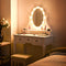 Kaptafel met verlichte spiegel, make-uptafel kaptafel, 360° draaiende ovale spiegel met 12 LED-lampjes, afneembare bovenkant, 5 opberglades, voor meisjes slaapkamer (Wit)