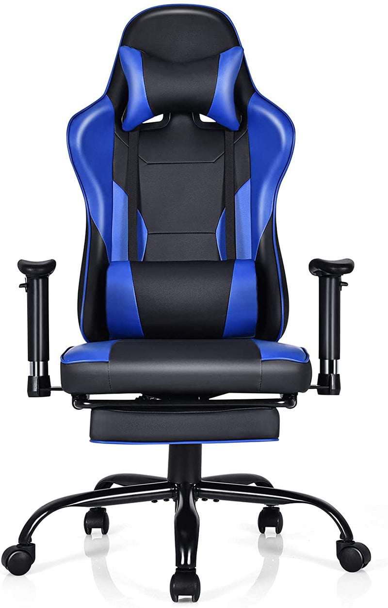 Racing stijl gamingstoel, beklede hoge rugleuning bureaustoel met hoofdsteun,  (Blauw)