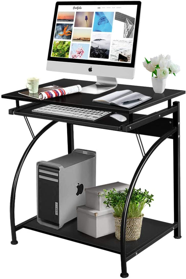 Computer bureau, computertafel met beweegbaar toetsenbord lade & CPU houder, computer werkstation, moderne PC bureau met in hoogte verstelbare pootdoppen, compact formaat voor klein appartement