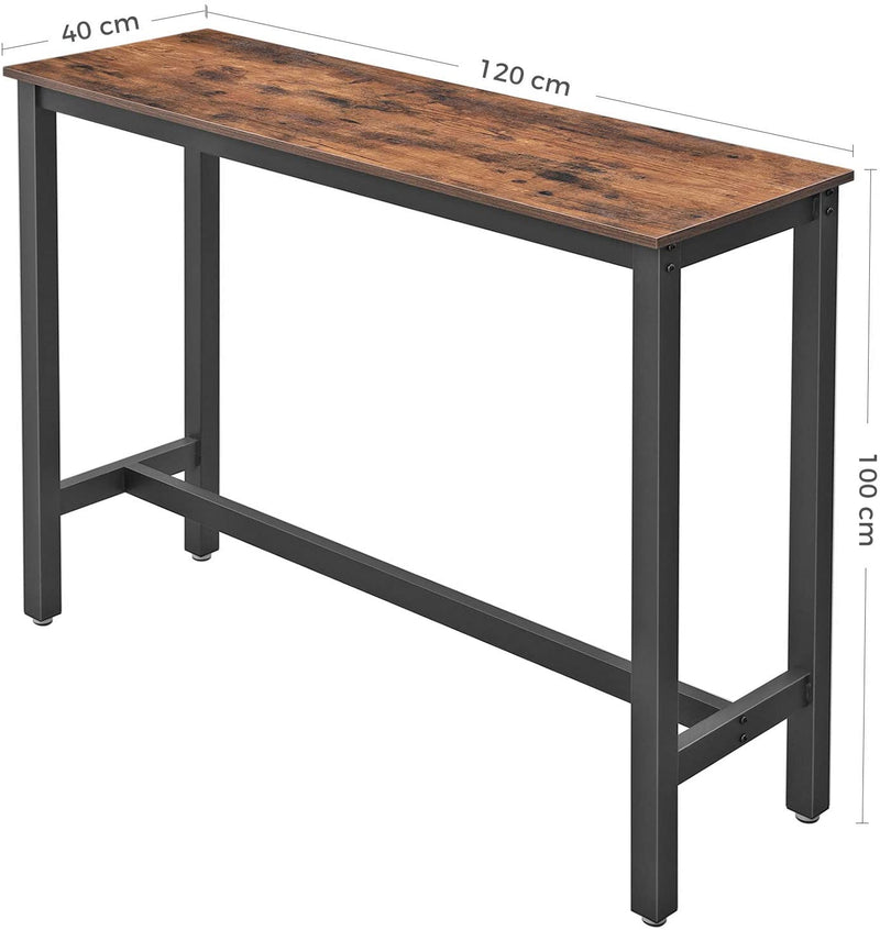 bartafel smal, keukentafel, aanrecht, rechthoekige bartafel, stevig metalen frame, 120 x 40 x 100 cm, eenvoudige constructie, industrieel ontwerp, vintage, donkerbruin LBT12X