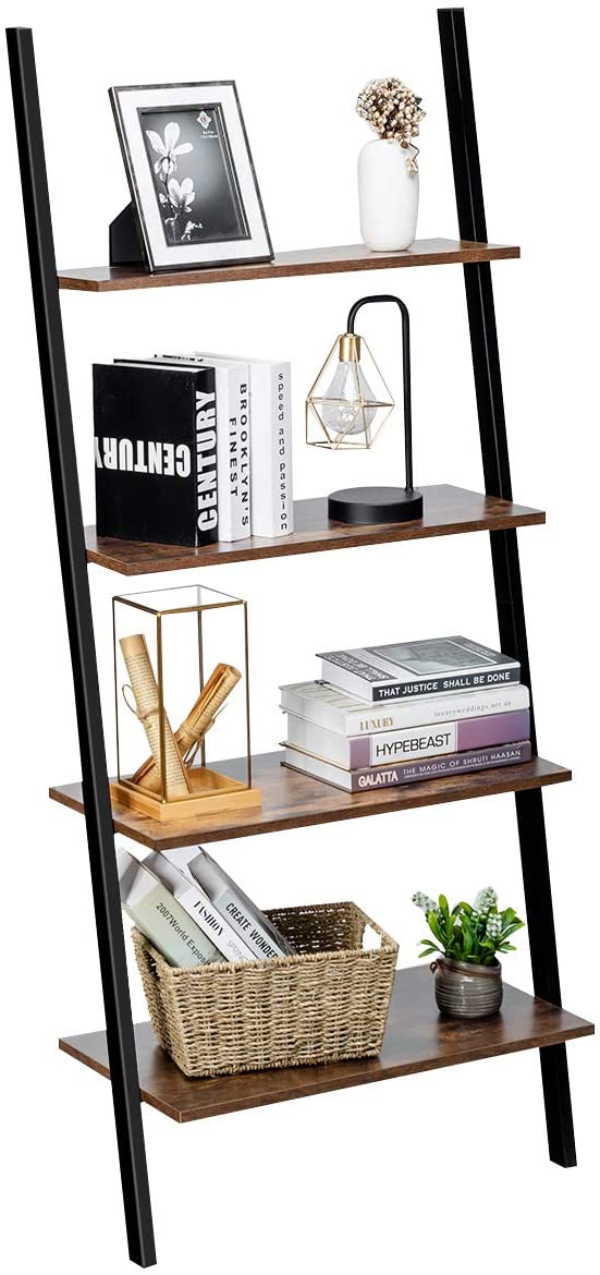 Ladderplank, 4-laags Boekenkast, Multifunctionele Boekenplank Plant Bloemenstandaard, (Bruin)