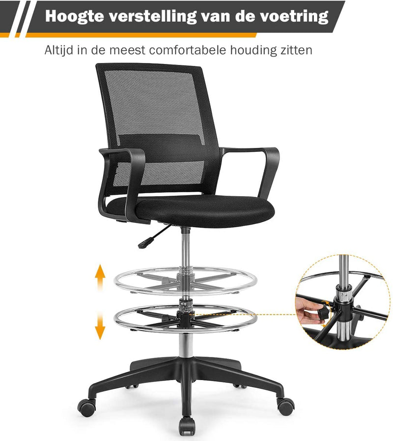 bureaustoel met verstelbare voetring, lendesteun, draaibare computerstoel van gaas, verstelbare hoogte, voor staand bureau, stevig kantoormeubilair voor thuisgebruik